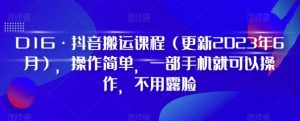 D1G·抖音搬运课程（更新2023年12月），操作简单，一部手机就可以操作，不用露脸