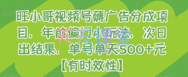 旺小哥视频号薅广告分成项目，年前偏门小玩法，次日出结果，单号单天500+元【有时效性】