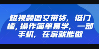 短视频图文带货，一部手机在家就能做，低门槛,操作简单易学