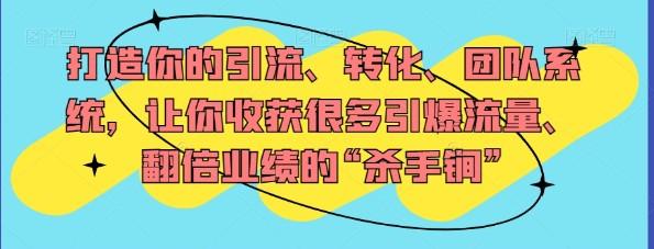 打造你的引流、转化、团队系统，让你收获很多引爆流量、翻倍业绩的“杀手锏”