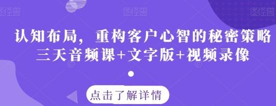 认知布局，重构客户心智的秘密策略三天音频课+文字版+视频录像